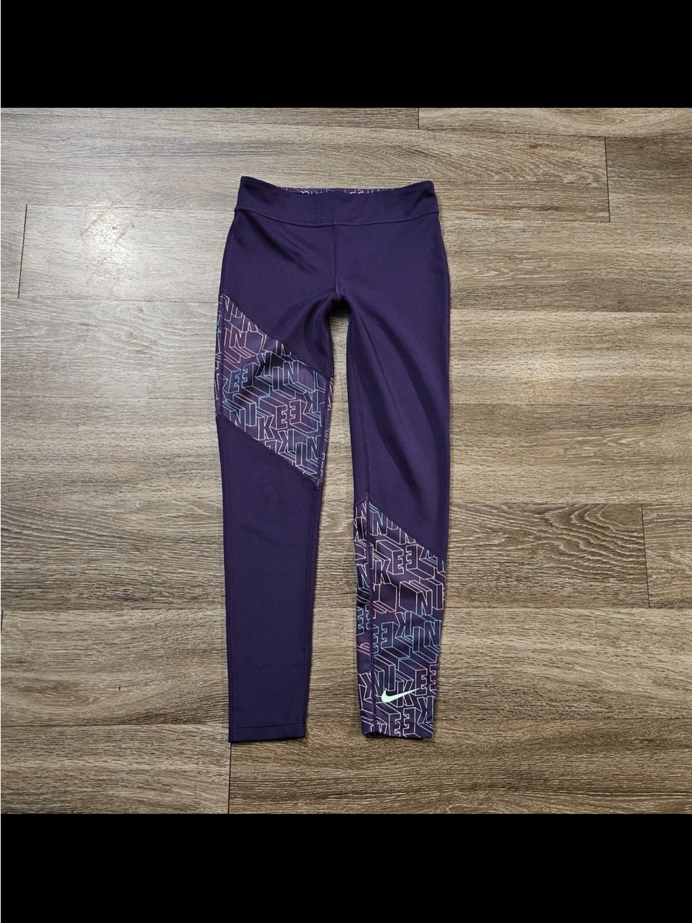 Nike Girls' Deep Purple Leggings with Geometric Side Panels